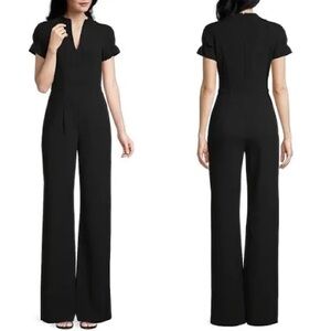 NWT Black Halo Patel Jumpsuit Black Tailored Wide Leg V-Neck Pockets - 4